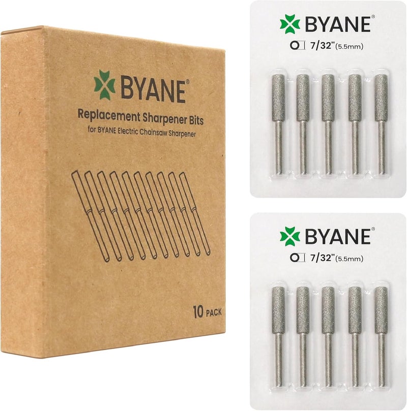 Byane Diamond Chainsaw Sharpening Bits - 7/32'' (5.5mm) Carbide Chain Grinding Stones 10PCS, Optimized for Carbide & Standard Chains, Electric Grinder Replacement - Image 1